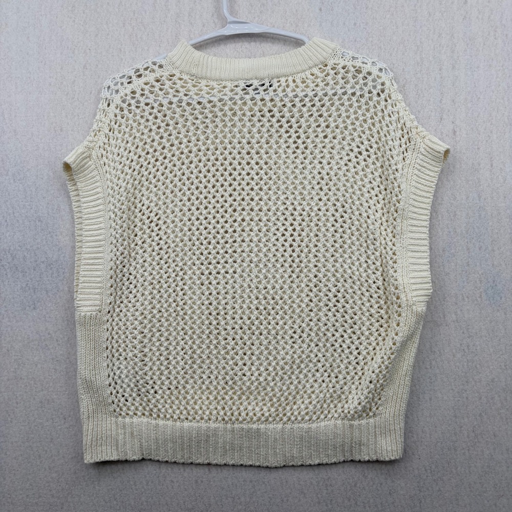 Madewell Women Small Ivory White Cotton Open Crochet Mesh Knit Sweater Vest Top - Picture 6 of 7